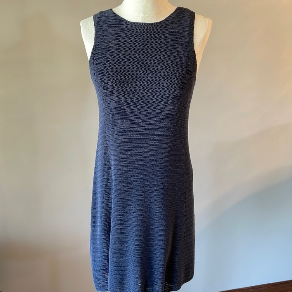 THEORY SAKS FIFTH AVENUE CROCHET COTTON SLEEVELESS DRESS YURI VERSE NAVY size M